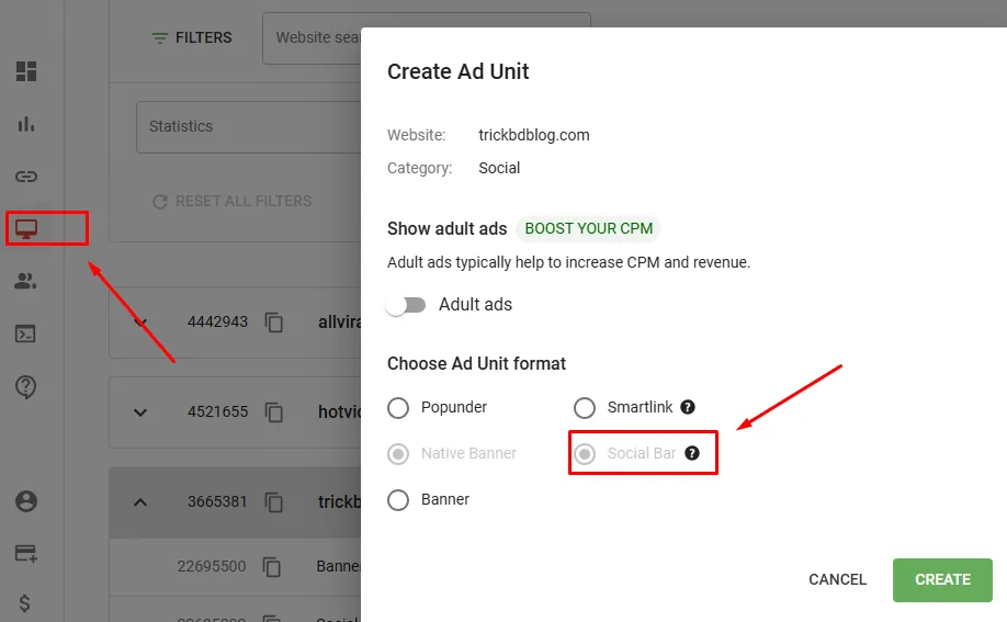 Setup Adsterra Social bar Ads in WordPress Website