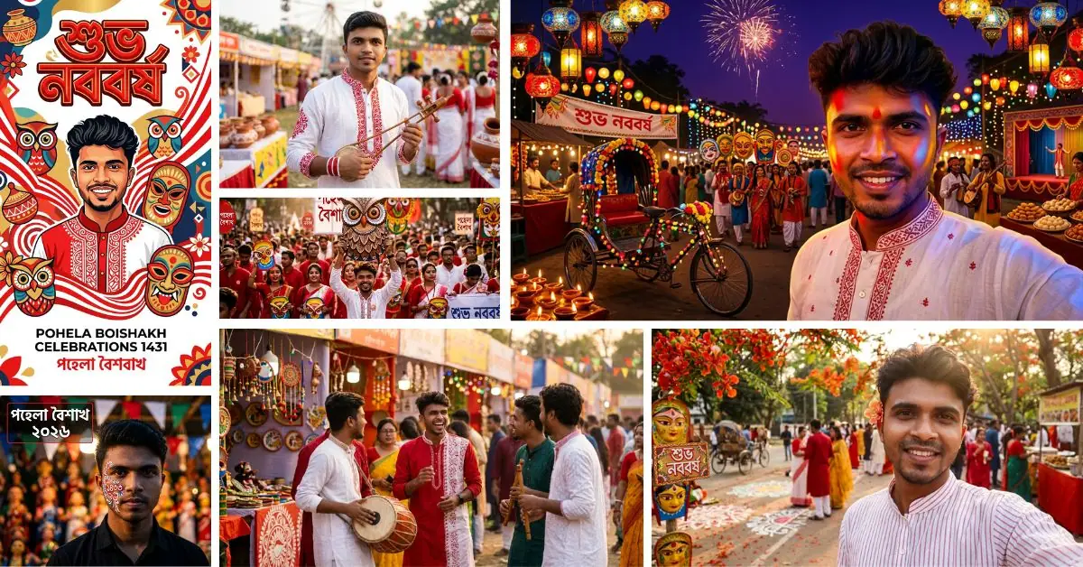 নিজের ছবি দিয়ে পহেলা বৈশাখ পিকচার এডিট করার ১০টি এআই প্রম্পট। পহেলা বৈশাখ এআই ফটো এডিটিং ২০২৬