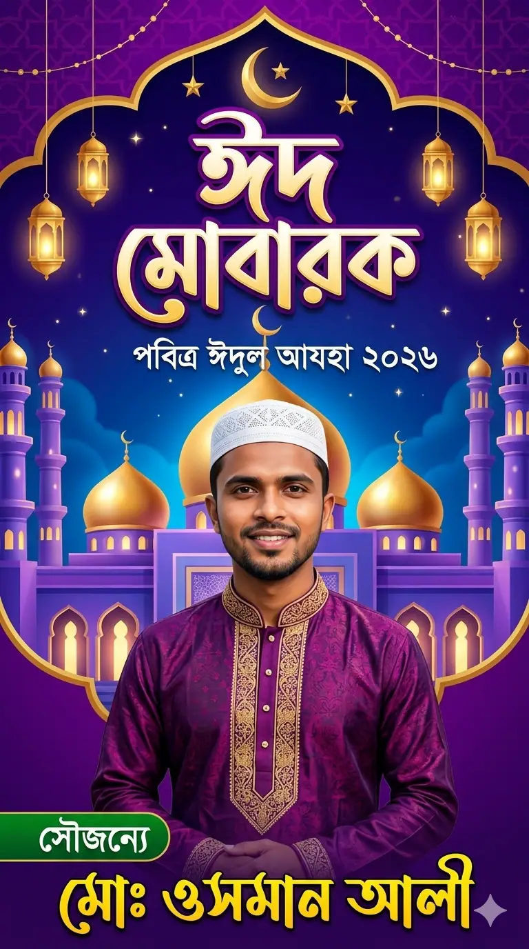 নিজের নাম ও ছবি দিয়ে ঈদুল আযহার শুভেচ্ছামূলক ছবি বানানোর সেরা ১০টি AI Prompts, ঈদুল আযহার শুভেচ্ছামূলক পোস্টার ডিজাইন