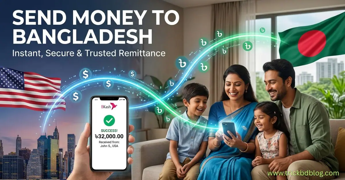 আমেরিকা থেকে বাংলাদেশে টাকা পাঠানোর সেরা উপায়: ২০২৬ সালের আপডেট গাইড। আমেরিকা থেকে বাংলাদেশে বিকাশে রেমিট্যান্স পাঠানোর প্রক্রিয়া এবং স্মার্টফোনে বিকাশ অ্যাপের ব্যবহার। ডলারের রেট ও ২.৫% সরকারি প্রণোদনা